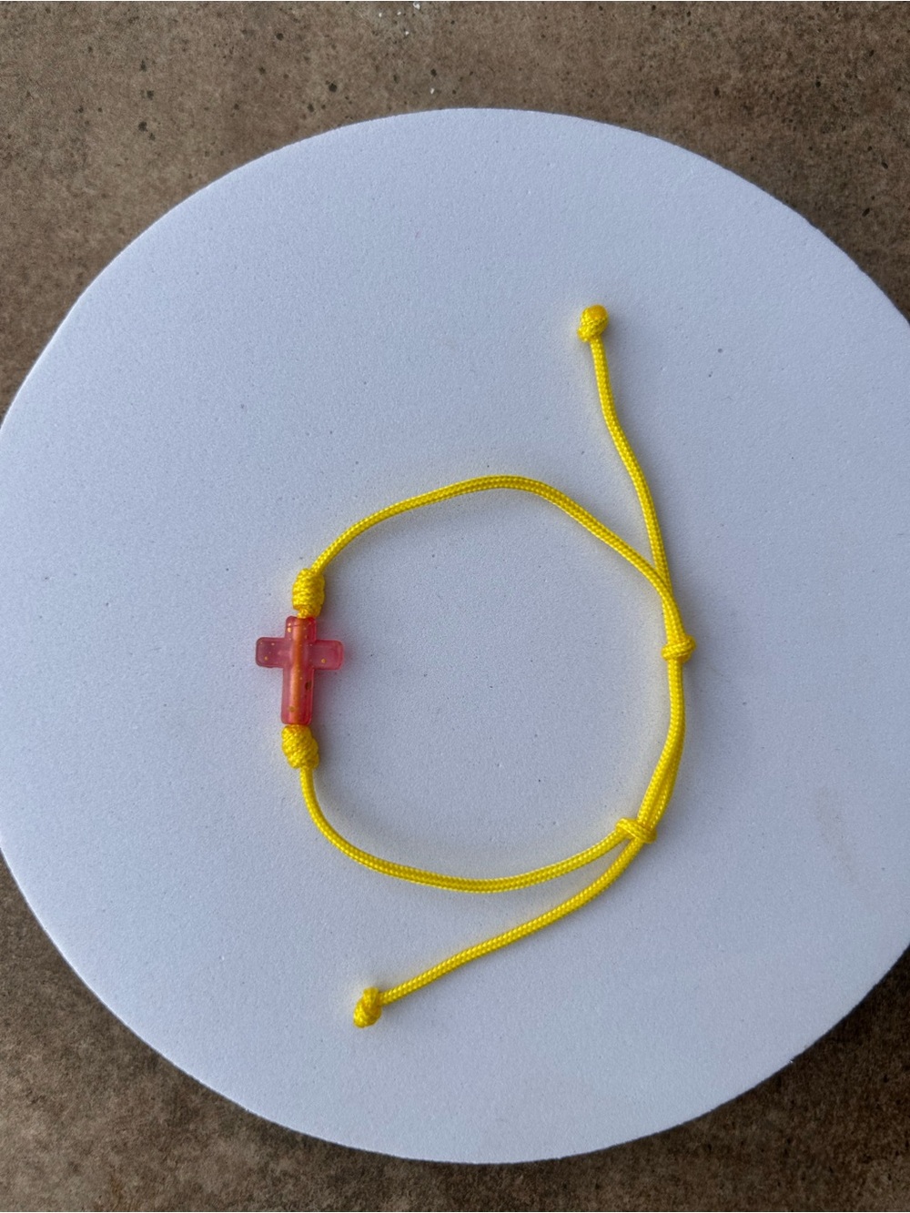 Handmade- Yellow Adjustable Bracelet with red Cross Charm